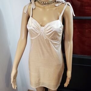 Garage Nude Velvet Dress Camisole w Satin Bow Staps